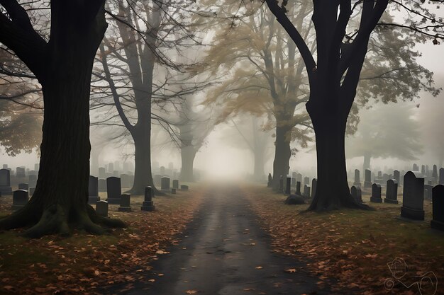 Foto vom Foggy-Friedhof mit Grabsteinen