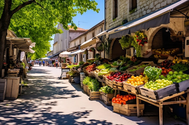 Foto vom geschäftigen Dorfmarkt im französischen Land