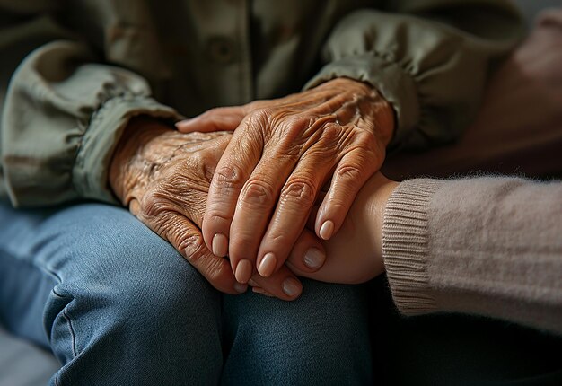 Foto foto von älteren menschen, die sich um ältere menschen kümmern und sich die hand halten