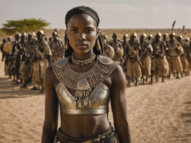 Foto von afrikanischen Frauen, Stammeskriegerinnen mit Rüstung, generativer KI