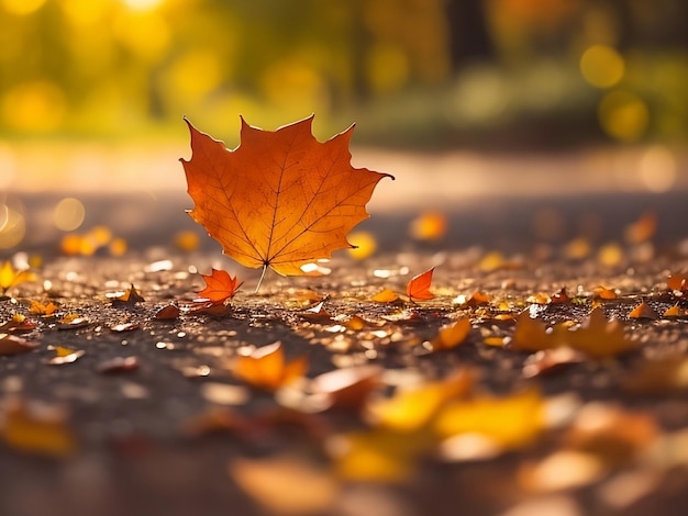 Foto von Ahornblättern, die am Herbstmorgen auf die Straße fallen