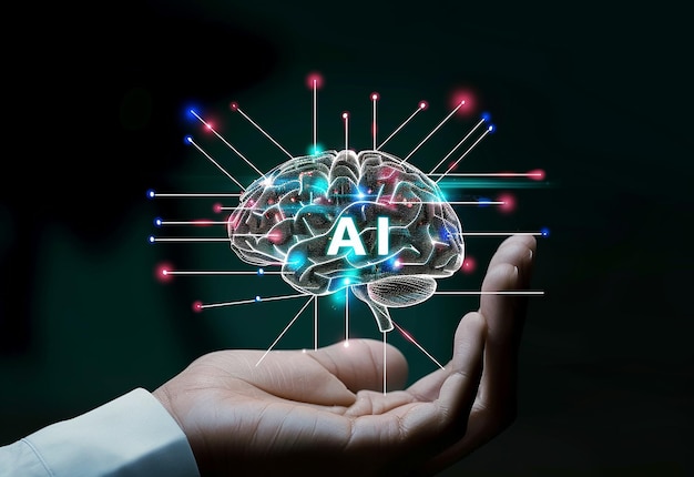 Foto von AI-Chip künstliche Intelligenz digitale Zukunftstechnologie Innovation Hand Hintergrund