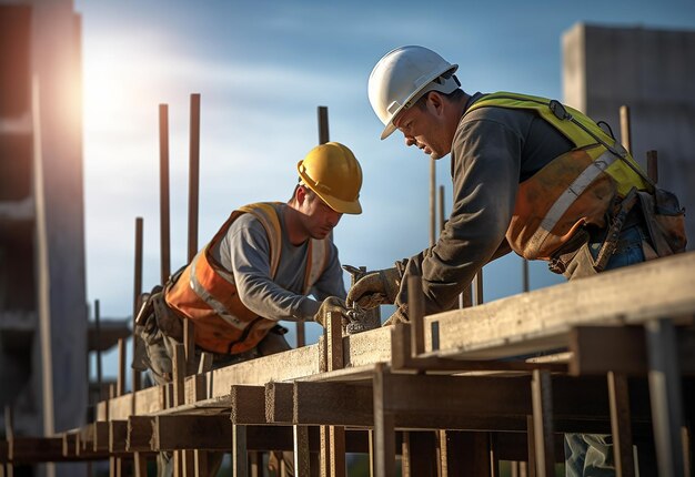 Foto von Baustelleningenieuren und Arbeitern bei der Arbeit