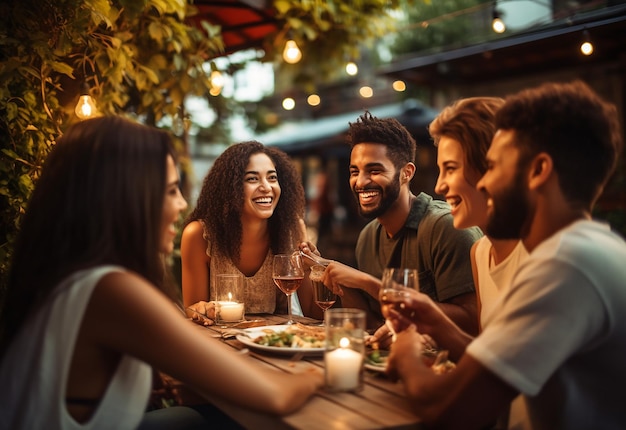 Foto von besten Freunden beim gemeinsamen Abendessen