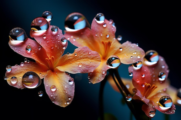 Foto von Blumenreflexionen in Wassertropfen