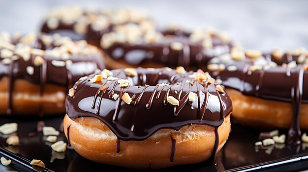Foto von bunten, köstlichen Donuts-Donuts, die auf einem weißen Hintergrund isoliert sind