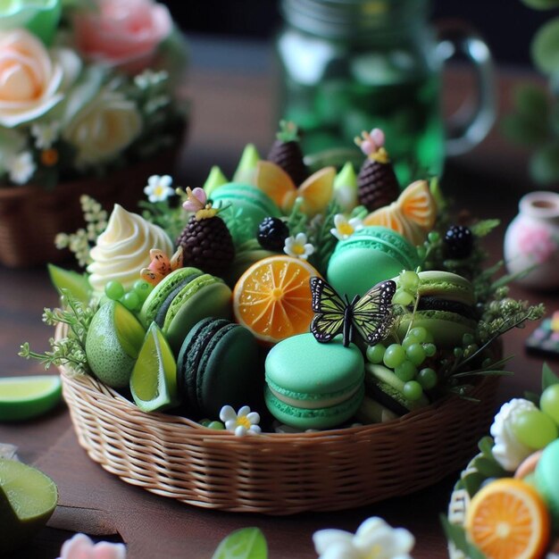 Foto foto von bunten, köstlichen macarons mit geeignetem hintergrund