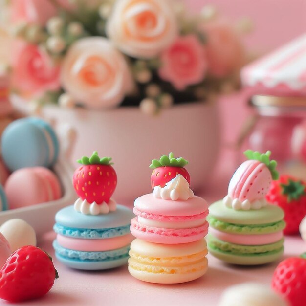 Foto foto von bunten, köstlichen macarons mit geeignetem hintergrund