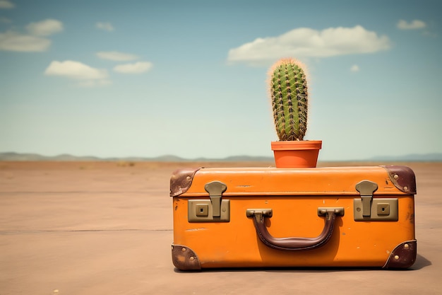 Foto von Cactus mit einem Vintage-Koffer