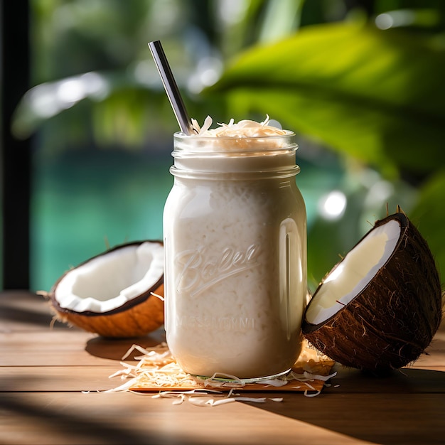 Foto von Coconut Cream Smoothie ein cremiger und tropischer Smoothie aus W Front View Clean BG