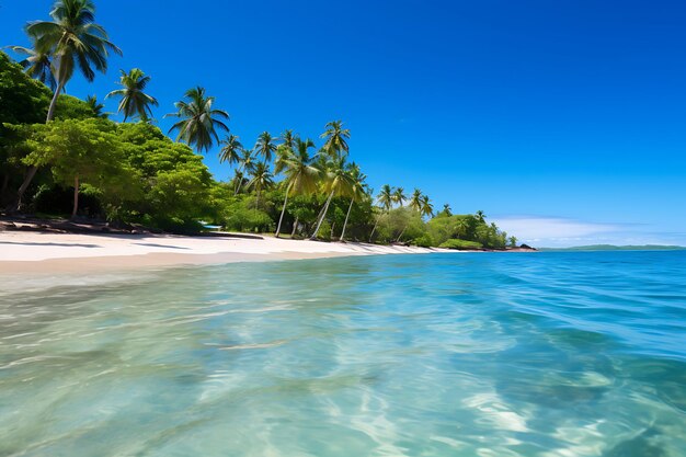 Foto von einem abgeschiedenen tropischen Strand mit schwankenden Palmen
