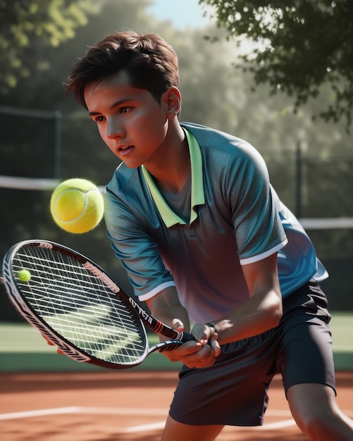 Foto foto von einem jungen teenager, der tennis spielt