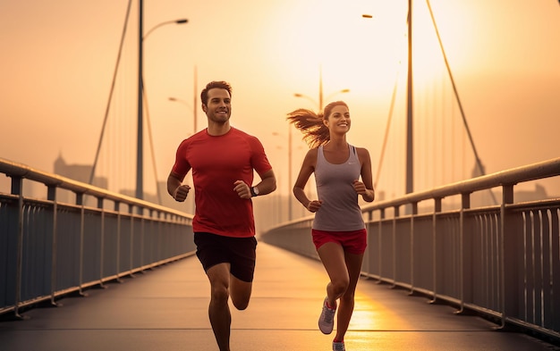 Foto von einem jungen und einem alten, gesunden Paar, das morgendlich Sport macht