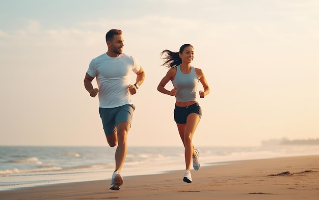 Foto von einem jungen und einem alten, gesunden Paar, das morgendlich Sport macht