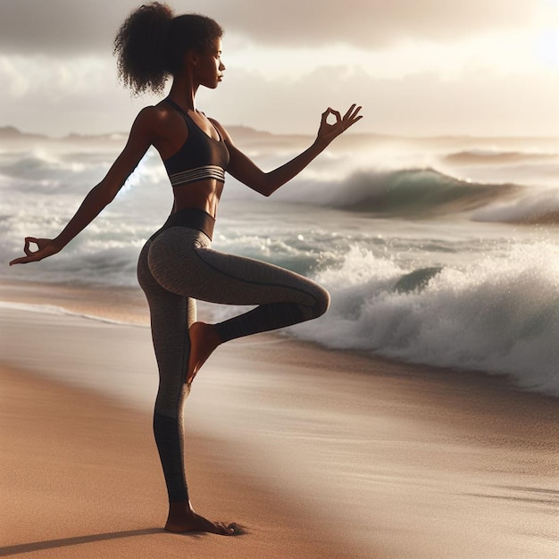 Foto von einer Frau, die Yoga übt, schöne Yoga-Bewegungen, die Yoga zu Hause üben