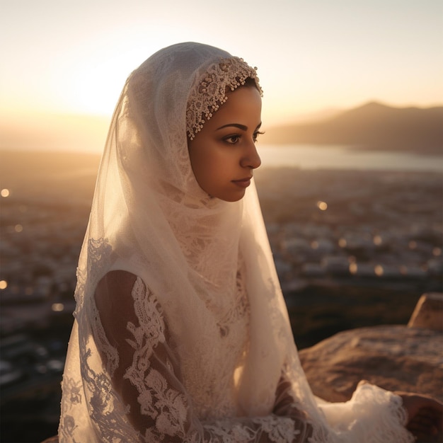Foto von einer Hijabi-Braut bei einer Hochzeit auf dem Tischberg