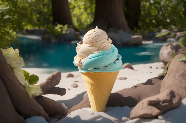 Foto von Eis in einer Waffel mitten in der Natur