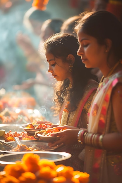 Foto von Familien, die während des Ganes-Festivals in einem Hindu-Tempel beten