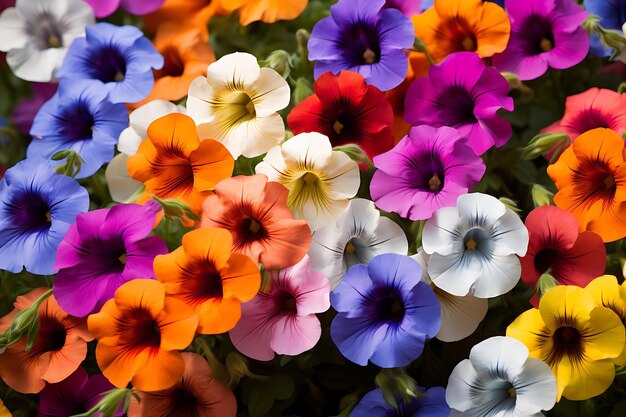 Foto von Farbausbruch aus einem Bett von Petunienblumen