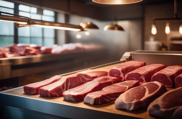 Foto foto von fleisch in der metzgerfabrik