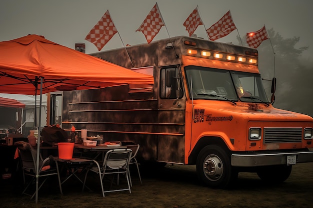 Foto von Foggy Outdoor Food Truck Festival