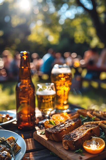 Foto von Freunden, die ein Picknick in einem dänischen Park mit Smrrebrd und Familienaktivitäten Job Care genießen