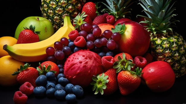 Foto von frischem Obst im Sommer mit schlichtem Hintergrund