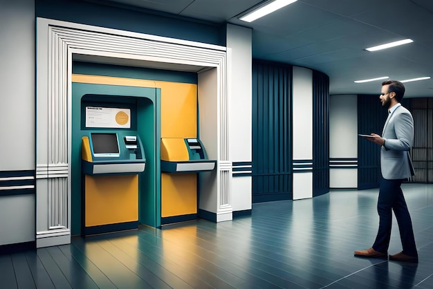 Foto von Geldautomaten und Kredit- oder Debitkarten-Beschneidungspfad enthalten Geldautomaten-Hintergrund Finanzbanking-Konzept