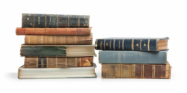 Foto von gestapelten Büchern, die auf Weiß isoliert sind