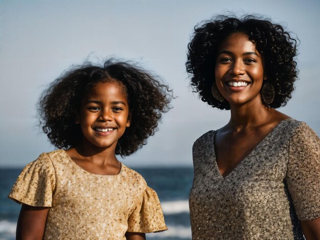 Foto von glücklicher Familie schwarze Mutter und Tochter generative KI
