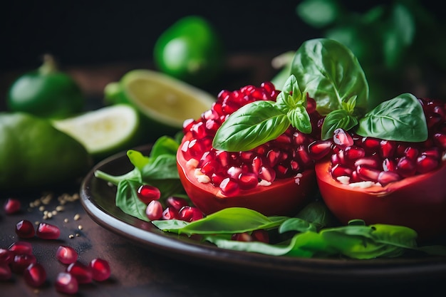 Foto von Granatapfelhälften auf einem Sommersalat