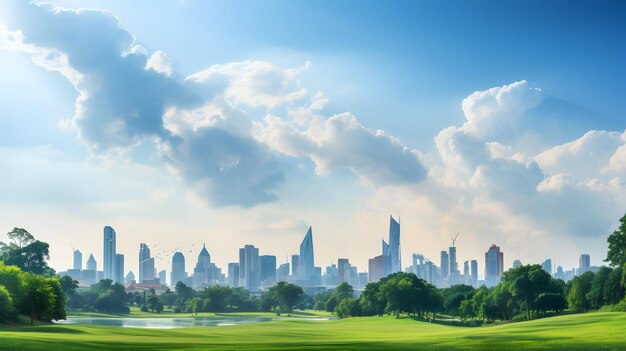 Foto von grünem Gras und Bäumen rund um die Skyline der Stadt oder das Stadtbild