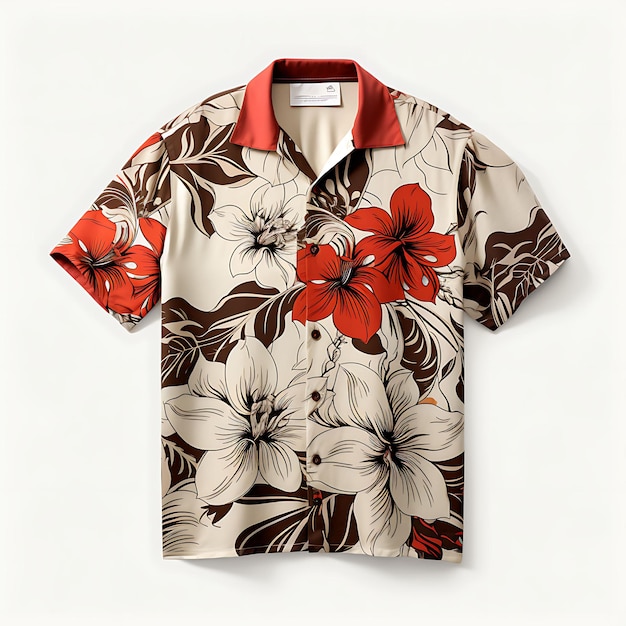 Foto von Hawaiian Shirt für Männer mit kurzen Ärmeln mit lebendiger Flora Frontview Clean BG Isolated
