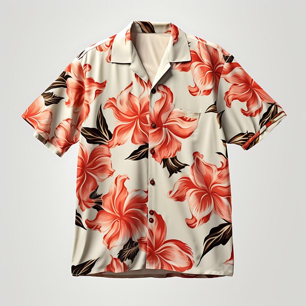 Foto von Hawaiian Shirt für Männer mit kurzen Ärmeln mit lebendiger Flora Frontview Clean BG Isolated