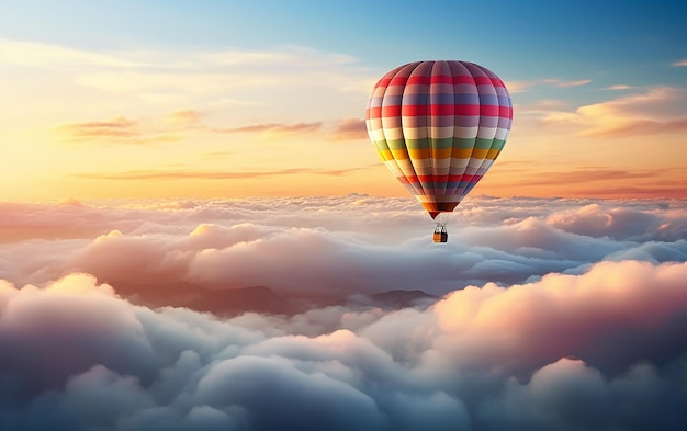 Foto von heißen, bunten Luftballons mit morgendlicher Berg- und Himmelstapete