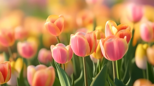 Foto von hübschen Tulpen auf pastellfarbenem Hintergrund mit Kopierraum unten