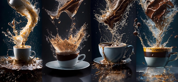 Foto von Kaffee, das in Tassen gegossen wird und die Kunst der Kaffeebereitung zeigt