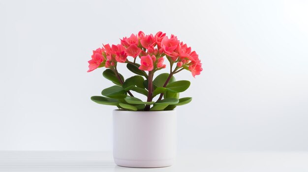 Foto von Kalanchoe in minimalistischem Topf als Zimmerpflanze für die Inneneinrichtung auf weißem Tisch