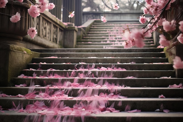 Foto von Kirschblütenblättern auf der Treppe