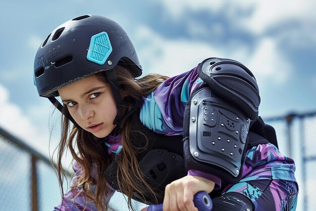 Foto von Knie- und Ellbogenpolster für Mädchen beim Skateboarden