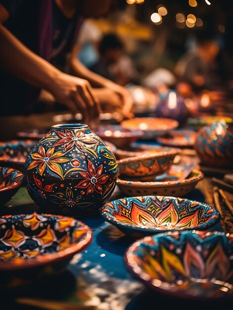 Foto foto von kolumbianischen handwerkern, die komplizierte töpferwaren und keramik herstellen
