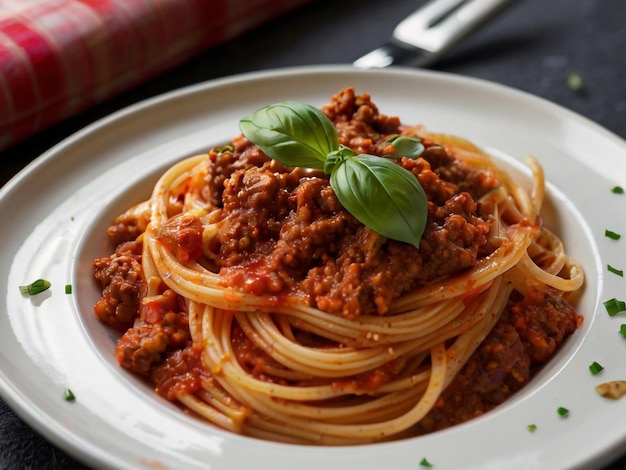 Foto von leckeren und gesunden Spaghetti Bolognese auf Tomatensauce-Basis