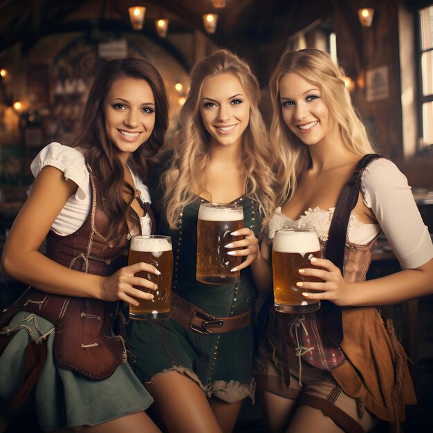 Foto von Mädchen, die Bier beim Oktoberfest trinken