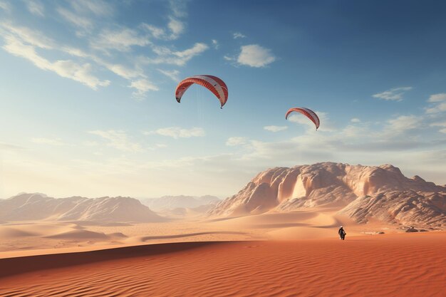 Foto von Menschen, die Abenteuersportarten in riesigen, trockenen Wüsten ausüben