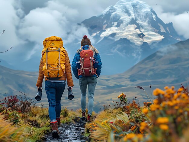 Foto von Menschen, die in den atemberaubenden Bergen Ecuadors mit Familienaktivitäten wandern