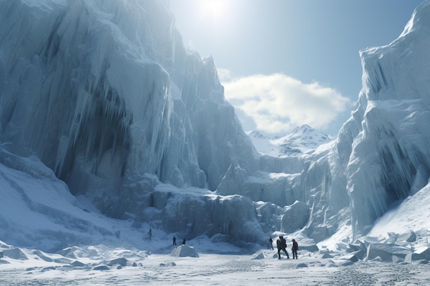 Foto von Menschen, die riesige Gletscher erkunden