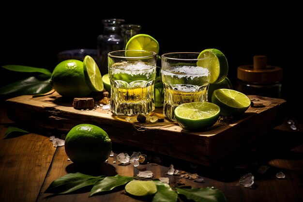 Foto von mexikanischem Essen mit Tequila-Shots und Limetten
