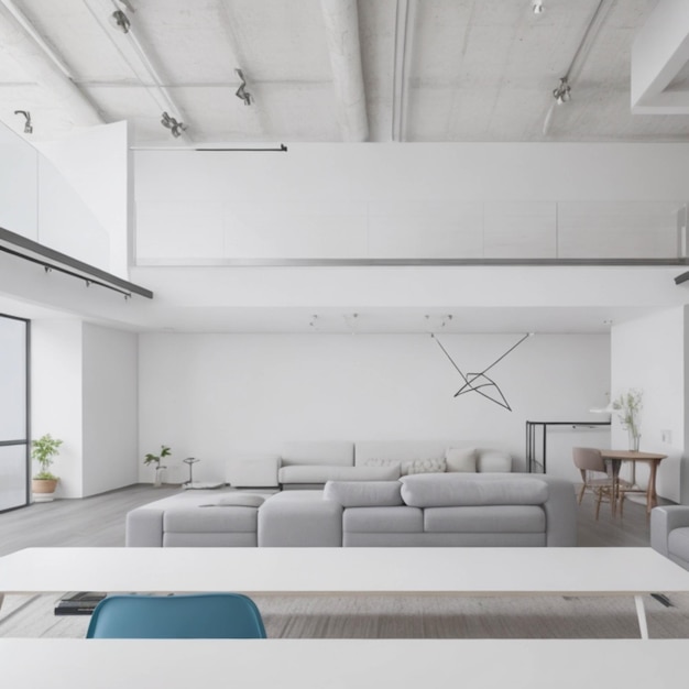 Foto von minimalistischer Loft-Wohnzimmer-Innenarchitektur mit grünen Pflanzen