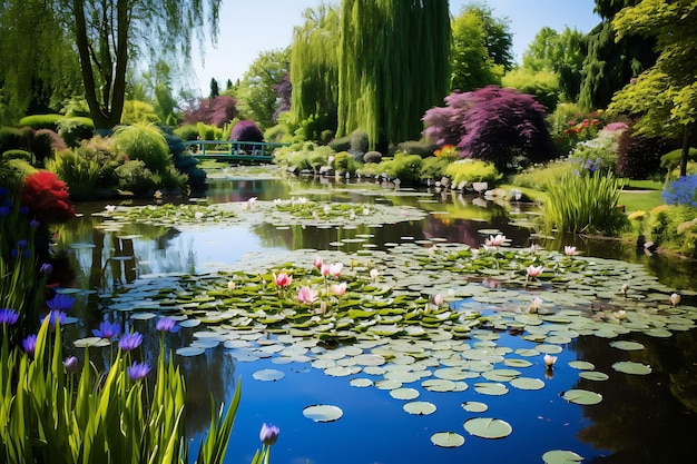 Foto von Monet-inspiriertem Garten mit Wasserlilien Blumengarten