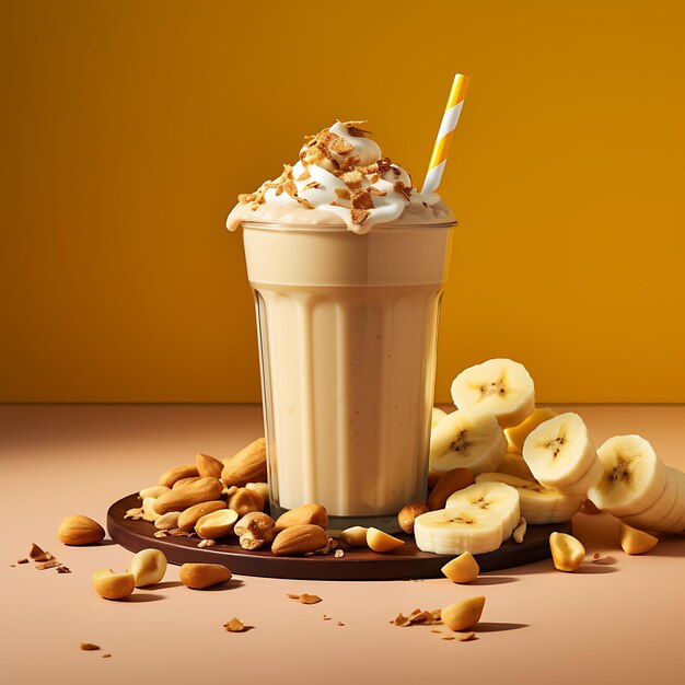 Foto von Peanut Butter Banana Smoothie Blended Wiphoto von Peanut Butter Ban Front View Clean BG